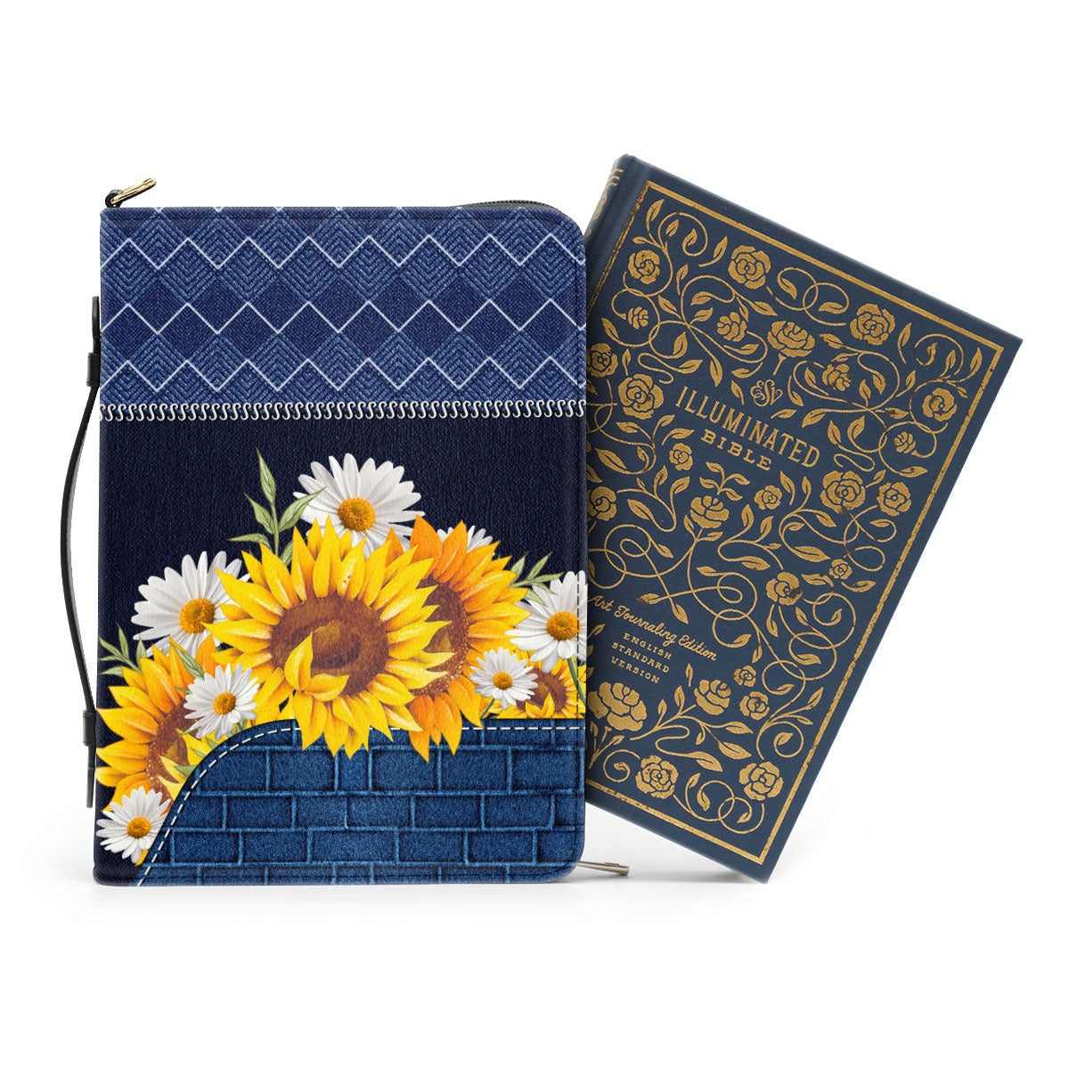 Faith Over Fear Leather Book Cover, Personalized Sunflower Bible Cover With Handle, Scripture Gifts For Christian Prayers, Christian Gift, Bible Covers Jesus Gifts